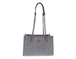 Gucci GG Marmont Silver Medium Chain Shoulder Tote Bag Gray Leather