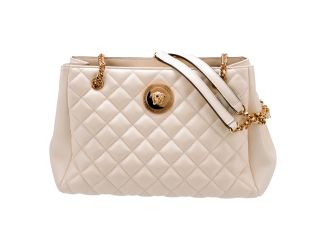 Versace Quilted Ivory La Medusa Chain Strap Tote Bag