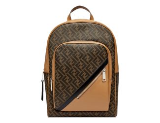 Fendi Diagonal FF Logo Backpack Black Canvas Leather Trim