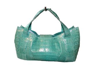 Nancy Gonzalez XL Teal Crocodile Belly Skin Handbag