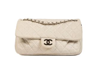 Chanel Shimmer Craie White Jersey Classic Flap Bag