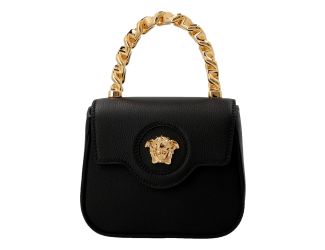 Versace Mini Top Handle Black Vitello Leather Designer Handbag