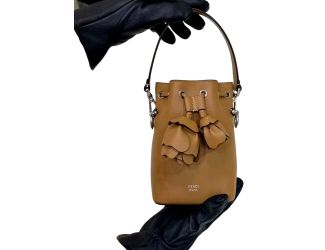 FENDI Calfskin F is 3D Flower Mini Mon Tresor Bucket Bag Brown Tan