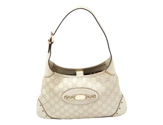 Gucci Guccissima Jackie O Punch Hobo Handbag Logo White Leather Pre-Owned