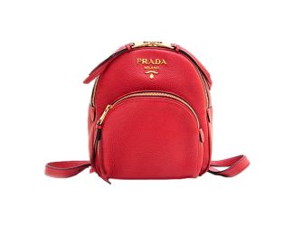 Prada Vitello Daino Convertible Front Pocket Backpack Red Gold Hardware