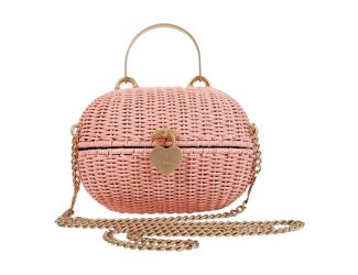 Chanel Pink Wicker Straw Heart Closure Two-Way Handle Crossbody Bag