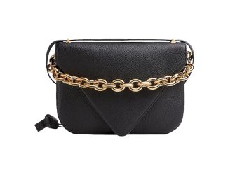 Bottega Veneta Mount Medium Envelope Black Leather Shoulder Bag Gold Chain