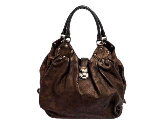 Louis Vuitton Mahina XL Hobo Bronze Leather Shoulder Bag Silver Hardware