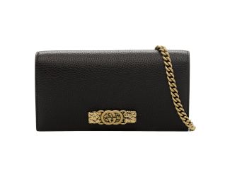 Gucci Interlocking GG Black Python Leather Bow Wallet on Chain Gold Hardware