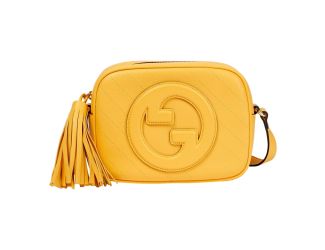 Gucci Blondie GG Patch Yellow Leather Camera Crossbody Bag Diagonal Stitching