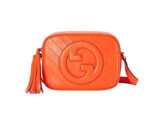 Gucci Blondie GG Patch Orange Leather Camera Crossbody Bag Diagonal Stitching