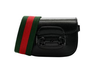 Gucci Horsebit 1955 Mini Black Calfskin Leather Web Stripe Crossbody Bag