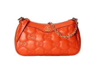 Gucci GG Quilted Matelassé Leather Mini Shoulder Bag In Orange