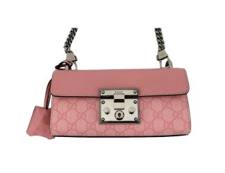 Gucci Pink GG Supreme Leather Padlock Chain Small Handbag Pink