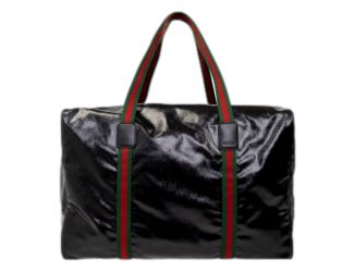 Gucci GG Black Glossy ‘Duffle Maxi’ Calfskin Leather Trim Duffel Bag