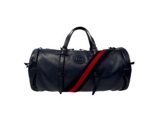 Gucci GG Logo Deep Blue Buffalo Leather Duffle Tote with Strap