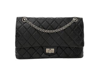 Chanel 2.55 Reissue 225 Black Aged Calfskin Double Flap Bag Silver Chain