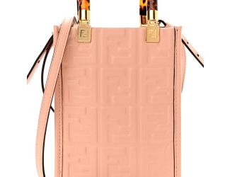 Fendi FF Zucca Leather Mini Sunshine Shopper Tote Crossbody Bag Baby Pink
