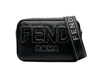 Fendi Roma Black Shadow Leather Canvas  Camera Crossbody Bag