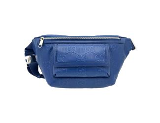 Gucci Calfskin GG Tennis Embossed Pocket Belt Bag Blue