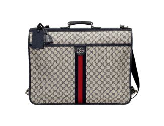 Gucci GG Supreme Canvas Blue Web Stripe Leather Garment Bag