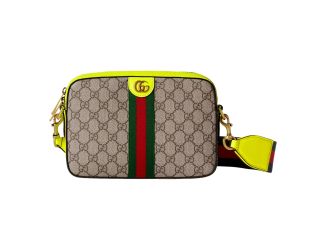 Gucci GG Supreme Canvas Ophidia Small Crossbody Web Stripe Neon Yellow