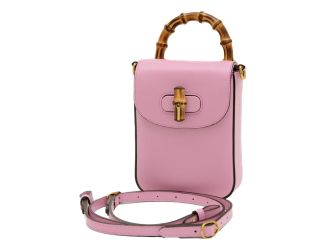 Gucci Bamboo 1947 Mini Pink Leather Top Handle Crossbody Bag