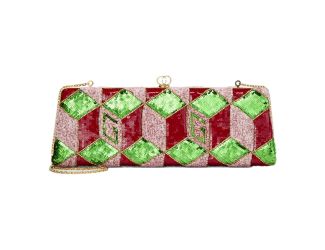Gucci Broadway Sequin Crystal Embellished Chain Clutch Shoulder Bag Red Green Pink