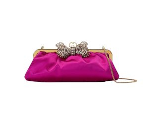 Gucci Broadway Fuchsia Satin Crystal Bow Clutch Chain Shoulder Bag