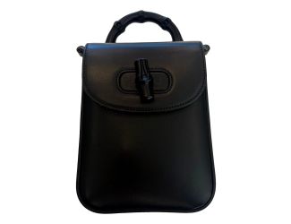 Gucci Bamboo 1947 Mini Black Leather Top Handle Crossbody Bag