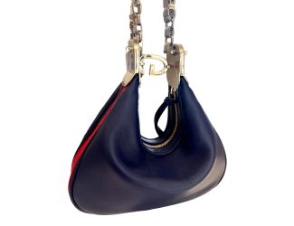 Gucci Attaché Small Navy Leather Shoulder Crossbody Bag G Clasp Web Stripe