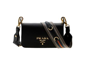 Prada Milano Black Small Leather Crossbody Bag Web Stripe Strap