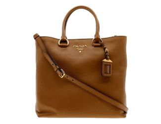 Prada Vitello Phenix Caramel Brown Shopping Tote Bag