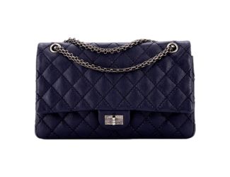 Chanel Reissue 2.55 226 Navy Caviar Leather Quilted Flap Bag Silver Chain