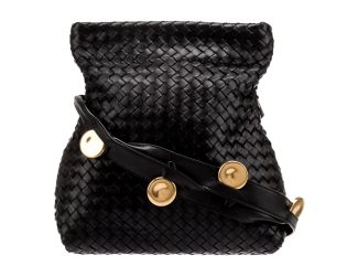 Bottega Veneta Intrecciato Olimpia Black Leather Fold Over Shoulder Bag