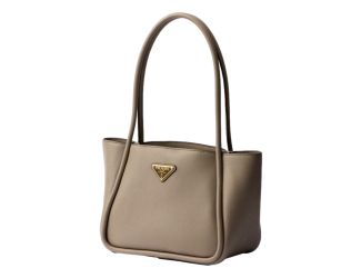 Prada Soft Grain Leather Argilla Grey Small Shopping Shoulder Tote