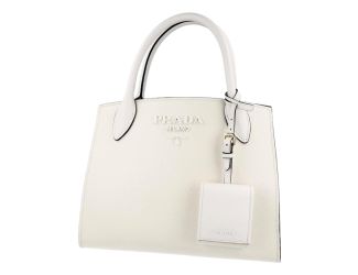 Prada Saffiano Leather Monochrome Bianco White Top Handle Handbag