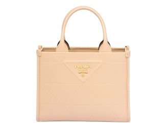 Prada Symbole Soft Calfskin Leather Sabbia Sand Triangle Quilted Mini Tote Bag