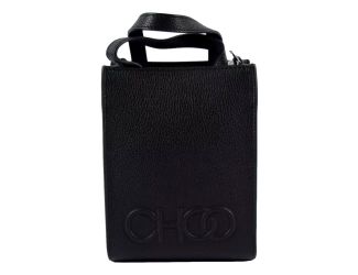 Jimmy Choo Black Leather Mini Shopper Handbag Crossbody Embossed Logo