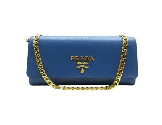 Prada Vitello Move Cobalto Blue Leather Chain Crossbody Wallet Clutch