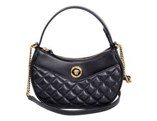 Versace La Medusa Half Moon Hobo Shoulder Crossbody Bag Black Leather
