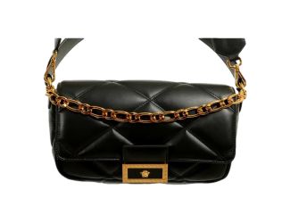 Versace La Medusa Quilted Black Calfskin Leather Crossbody Bag Gold Chain