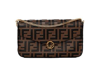 Fendi F is Fendi Brown Zucca Embossed Leather Envelope Wallet on Chain with Pouches