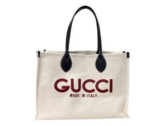 Gucci Supreme Canvas Beige Calfskin Logo Print Large Tote Bag Navy Multicolor