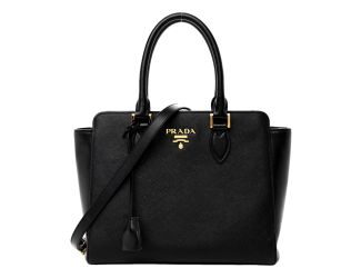 Prada Saffiano and Soft Calfskin Double Zipper Black Tote Shoulder Bag