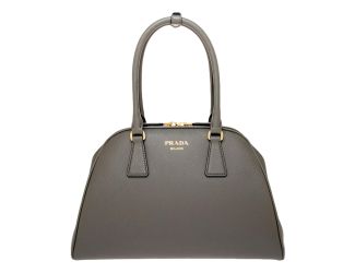 Prada Saffiano Soft Calfskin Top Handle Handbag Medium Marmo Gray