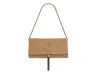 Saint Laurent Kate 99 YSL Beige Raffia Woven Crossbody with Tassel