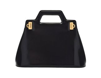 Ferragamo Wanda Black Patent Leather Top Handle Handbag
