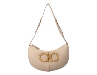 Ferragamo Gancio Beige Calfskin Daino Maxi Hobo Shoulder Bag