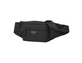 Prada Marsupio Tessuto Nylon Triangle Logo Black Adjustable Belt Bag